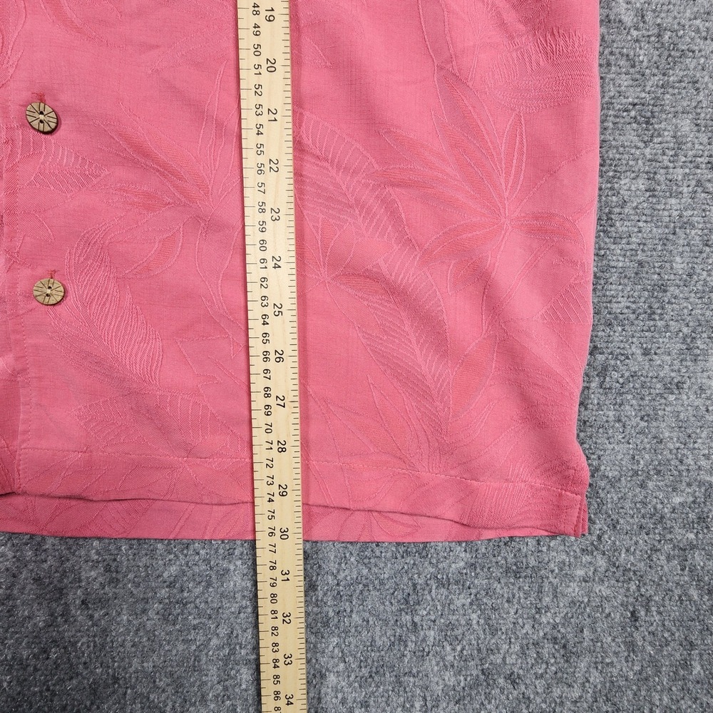 Caribbean Mens Large Pink Tropical Leaf Jacquard Modal Blend Camp Shirt L - Picture 3 of 6